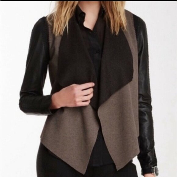 Stella & Jamie Sweaters - Stella & Jamie from Berdorf Goodman w/ leather sleeves, short cardigan sweater